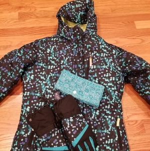 Girls 3 in 1 winter ski jacket, ear muff and glove